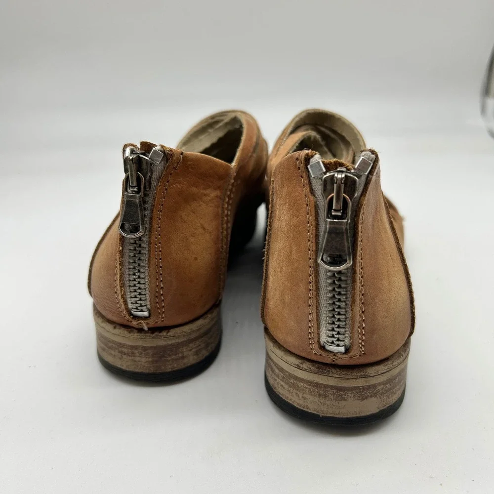 Free People Brown Leather‎ Strappy Ankle Booties Zipper Women's Size 6.5 - Picture 2 of 6